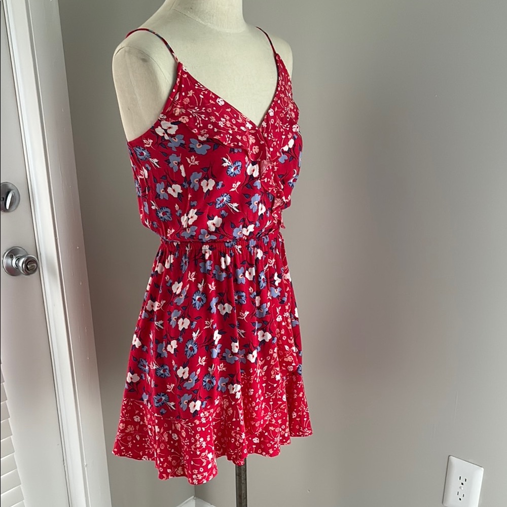 Express Red and Blue Ruffle Mini Dress - Picture 5 of 10